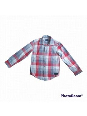 Calvin Klein Jeans Boys Size 8 (S) Red/White/Gray Plaid Button Down Shirt